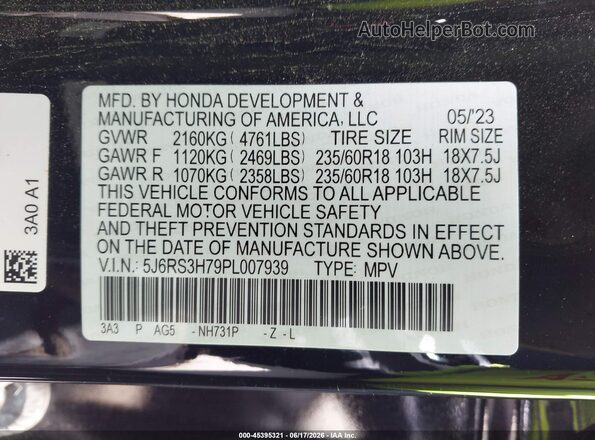 5J6RS3H79PL007939 2023 HONDA CR-V Black Vista del compartimento del motor