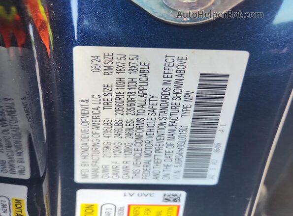 5J6RS4H49SL001501 2025 HONDA CR-V Синий Вид наклейки с VIN-кодом