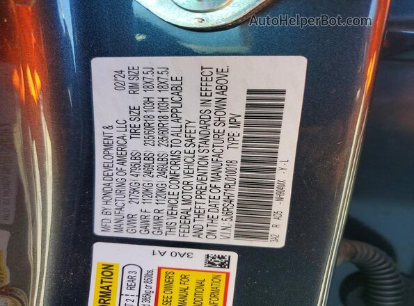 5J6RS4H71RL010018 2024 HONDA CR-V Gray Вид наклейки з VIN-кодом
