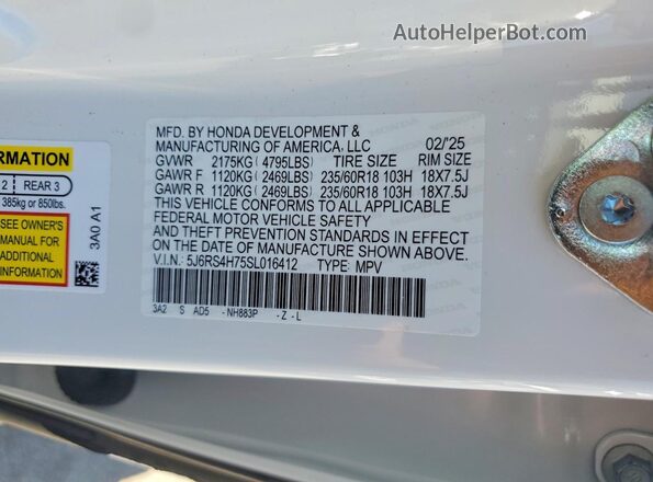 5J6RS4H75SL016412 2025 HONDA CR-V White Vista del compartimento del motor