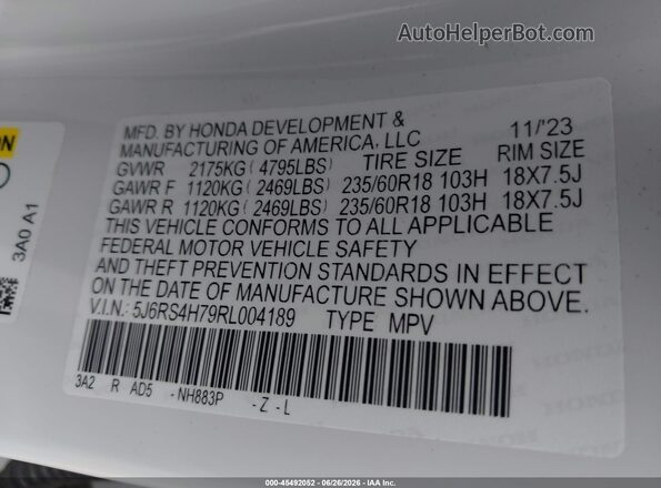 5J6RS4H79RL004189 2024 HONDA CR-V White Widok komory silnika
