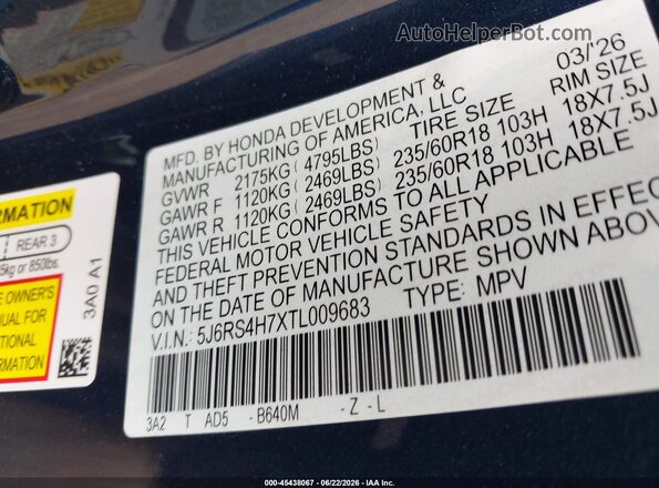 5J6RS4H7XTL009683 2026 HONDA CR-V Blue Widok komory silnika