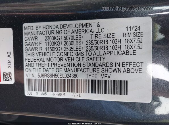 5J6RS6H50SL024380 2025 HONDA CR-V Gray Engine compartment view