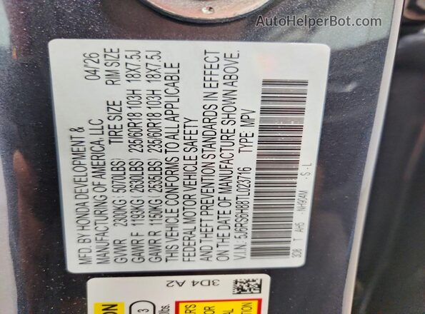 5J6RS6H88TL023716 2026 HONDA CR-V Charcoal 