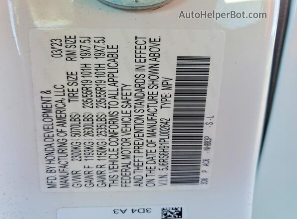 5J6RS6H91PL002642 2023 HONDA CR-V White VIN sticker view