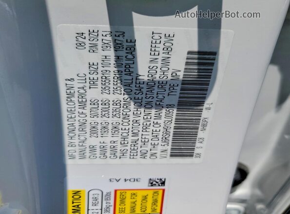 5J6RS6H91SL009518 2025 HONDA CR-V Белый Вид наклейки с VIN-кодом