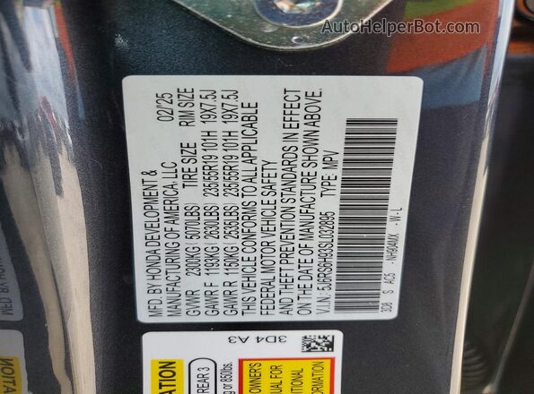 5J6RS6H93SL032895 2025 HONDA CR-V Gray Вид наклейки з VIN-кодом