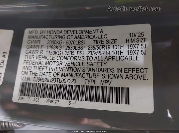 5J6RS6H93TL007223 2026 HONDA CR-V Gray Engine compartment view
