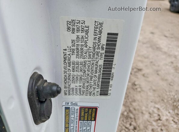 5J6RT6H86NL049425 2022 HONDA CR-V White VIN sticker view