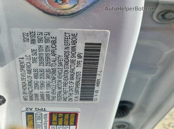 5J6RT6H95NL021575 2022 HONDA CR-V White Widok naklejki z numerem VIN