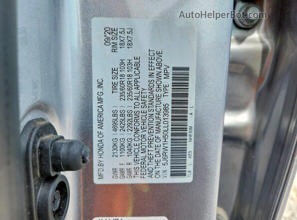 5J6RW1H50LL013985 2020 HONDA CR-V Silver Вид наклейки з VIN-кодом