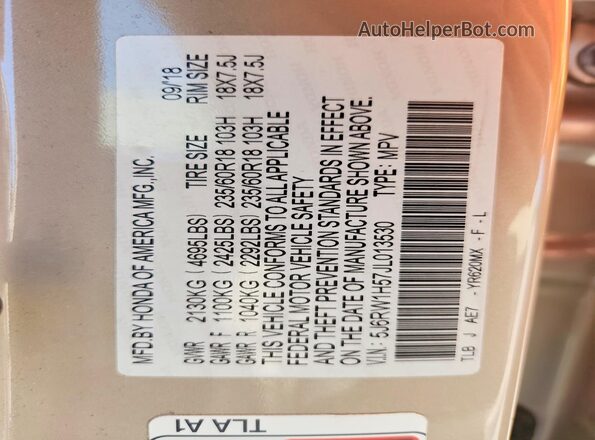 5J6RW1H57JL013530 2018 HONDA CR-V Tan Widok naklejki z numerem VIN