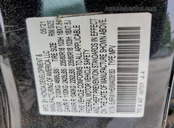 5J6RW1H5XMA006183 2021 HONDA CR-V Black VIN sticker view