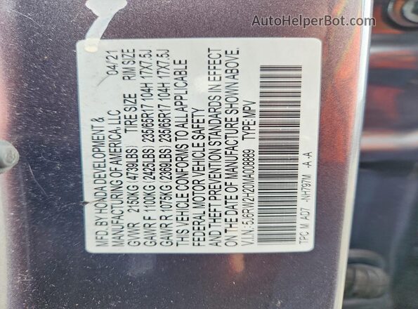 5J6RW2H20MA008889 2021 HONDA CR-V Gray 