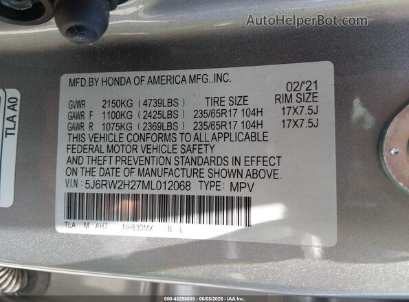 5J6RW2H27ML012068 2021 HONDA CR-V Серебряный Вид подкапотного пространства