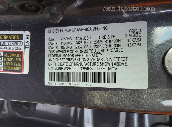 5J6RW2H50LL036463 2020 HONDA CR-V Серый 