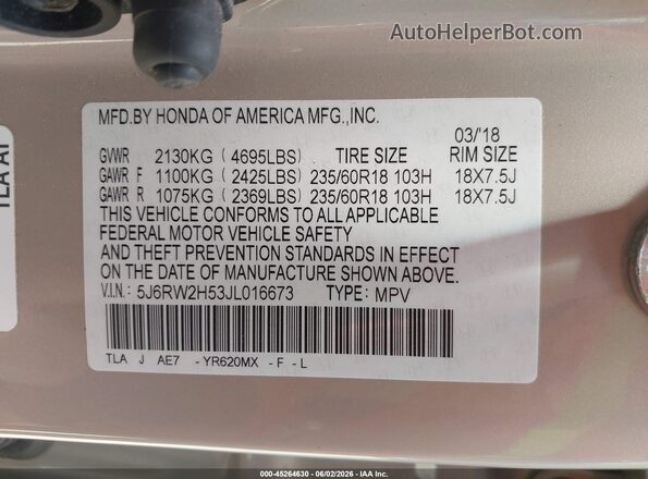 5J6RW2H53JL016673 2018 HONDA CR-V Beige Vista frontal