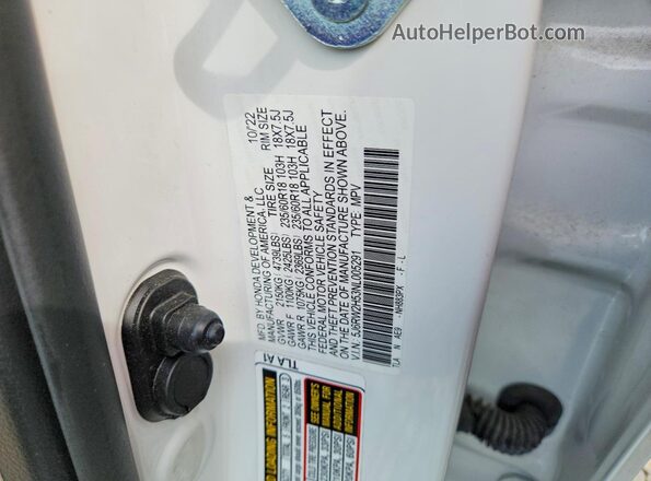 5J6RW2H53NL005291 2022 HONDA CR-V White VIN կոդի պիտակի տեսք