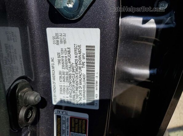 5J6RW2H55LL004057 2020 HONDA CR-V Charcoal Вид наклейки з VIN-кодом