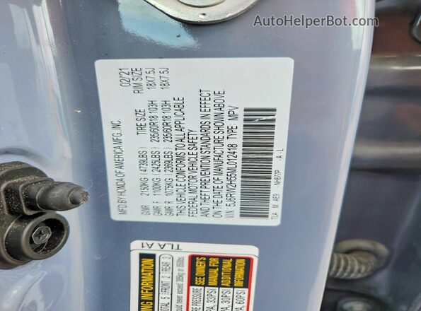 5J6RW2H55ML012418 2021 HONDA CR-V Бирюзовый Вид наклейки с VIN-кодом
