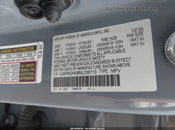 5J6RW2H58ML006113 2021 HONDA CR-V Blue Widok komory silnika