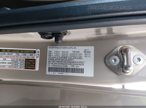 5J6RW2H80HL053684 2017 HONDA CR-V Beige Շարժիչի բաժամունքի տեսք