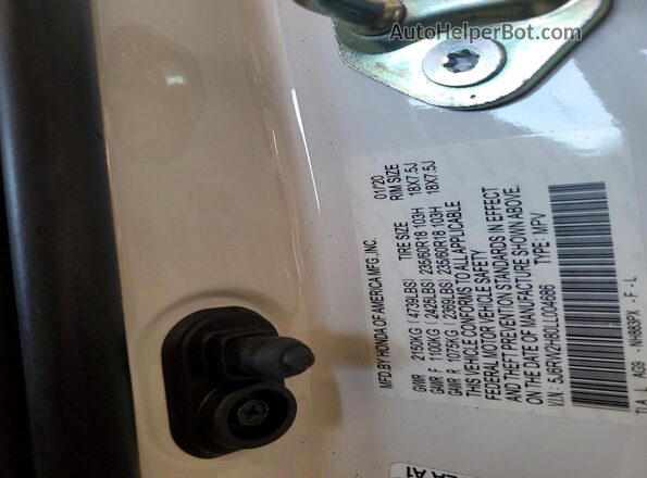 5J6RW2H80LL004686 2020 HONDA CR-V White 