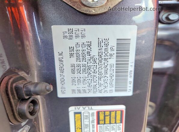 5J6RW2H82KL021553 2019 HONDA CR-V Gray Widok komory silnika