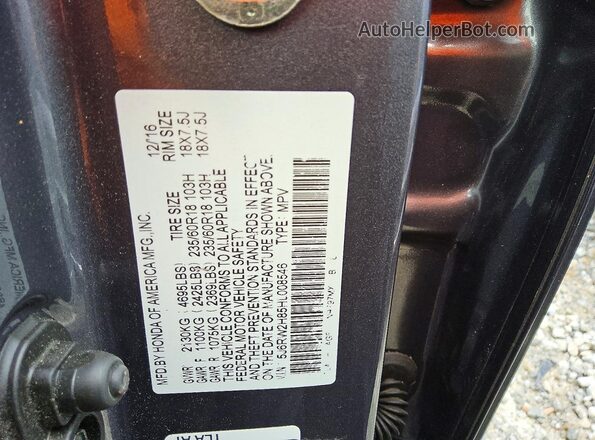 5J6RW2H85HL008546 2017 HONDA CR-V Gray VIN կոդի պիտակի տեսք