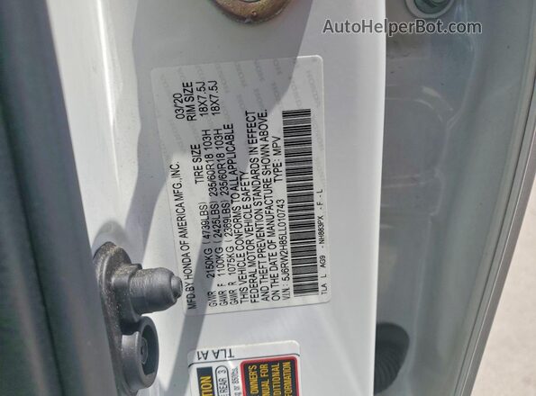 5J6RW2H85LL010743 2020 HONDA CR-V White Вид наклейки з VIN-кодом