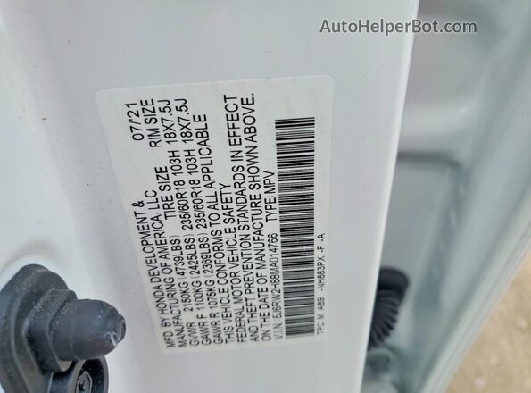 5J6RW2H88MA014766 2021 HONDA CR-V White Widok naklejki z numerem VIN