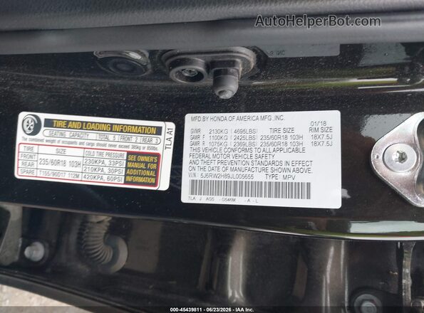 5J6RW2H89JL005655 2018 HONDA CR-V Black Widok komory silnika