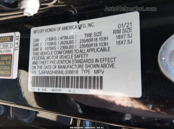 5J6RW2H89ML008818 2021 HONDA CR-V Black Vista del compartimento del motor