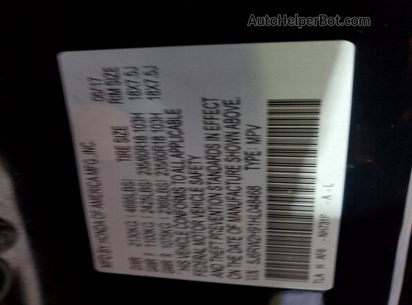 5J6RW2H91HL048468 2017 HONDA CR-V Black VIN sticker view