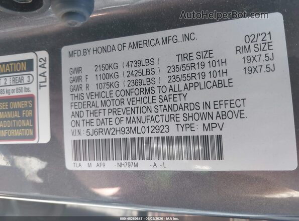 5J6RW2H93ML012923 2021 HONDA CR-V Silver Engine compartment view