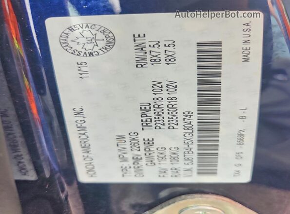 5J8TB4H5XGL804749 2016 ACURA RDX Blue 