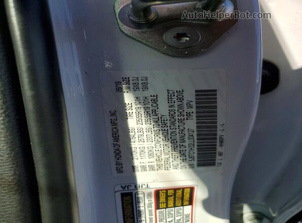 5J8TC1H32LL004127 2020 ACURA RDX White Vista de la etiqueta del VIN
