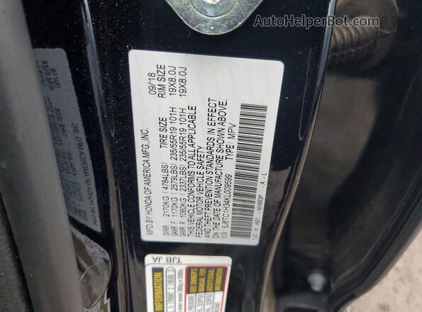 5J8TC1H34KL009599 2019 ACURA RDX Черный Вид наклейки с VIN-кодом