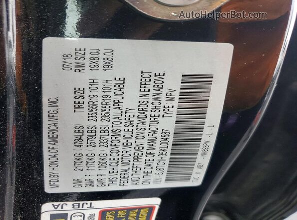 5J8TC1H35KL004587 2019 ACURA RDX Black VIN კოდის სტიკერის ხედი