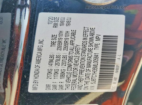 5J8TC1H35ML005841 2021 ACURA RDX Black VIN კოდის სტიკერის ხედი