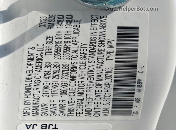 5J8TC1H54PL007103 2023 ACURA RDX White 