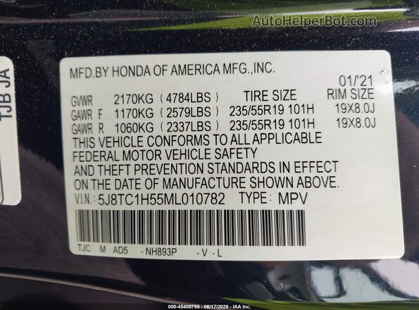 5J8TC1H55ML010782 2021 ACURA RDX Black Вид підкапотного простору
