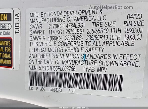5J8TC1H55PL003786 2023 ACURA RDX White Engine compartment view