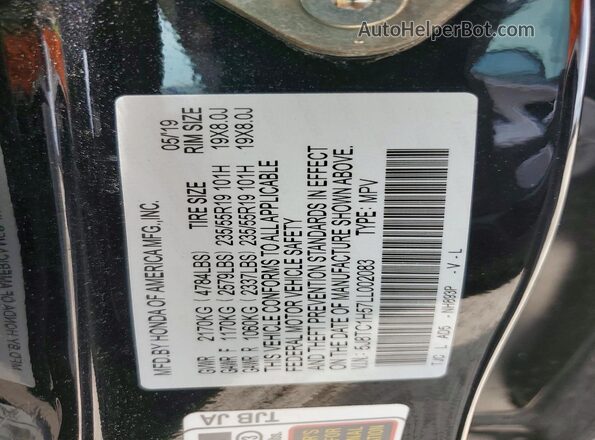 5J8TC1H57LL002083 2020 ACURA RDX Black Vista de la etiqueta del VIN