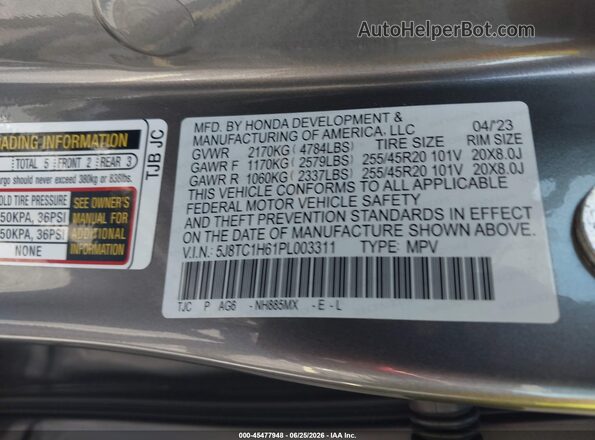 5J8TC1H61PL003311 2023 ACURA RDX Gray Vista del compartimento del motor