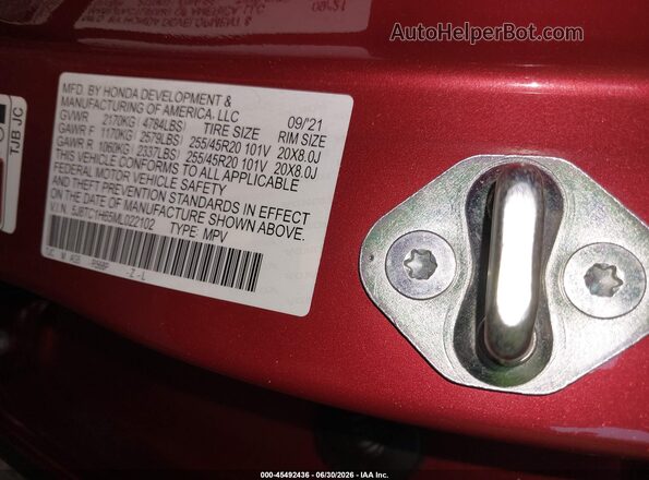 5J8TC1H65ML022102 2021 ACURA RDX Red Vista del compartimento del motor