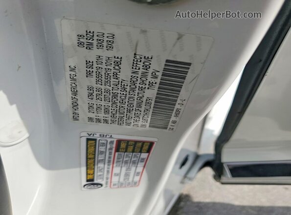 5J8TC1H79KL008791 2019 ACURA RDX White Vista de la etiqueta del VIN