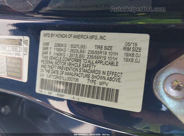 5J8TC2H31LL000706 2020 ACURA RDX Dark Blue Widok komory silnika