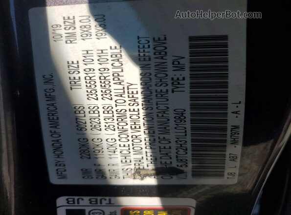 5J8TC2H31LL019840 2020 ACURA RDX Gray VIN կոդի պիտակի տեսք