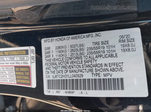 5J8TC2H31LL040929 2020 ACURA RDX Black Engine compartment view
